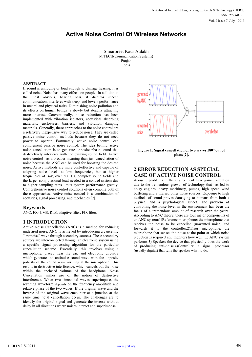 Active Noise Control of Wireless Networks