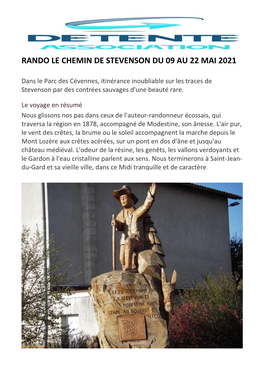 Rando Le Chemin De Stevenson Du 09 Au 22 Mai 2021