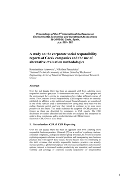 A Study on the Corporate Social Responsibility Reports of Greek Companies and the Use of Alternative Evaluation Methodologies