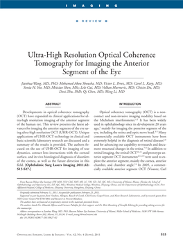 Ultra-High Resolution Optical Coherence Tomography for Imaging the Anterior Segment of the Eye