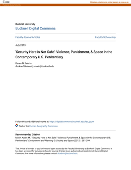 Violence, Punishment, & Space in the Contemporary US