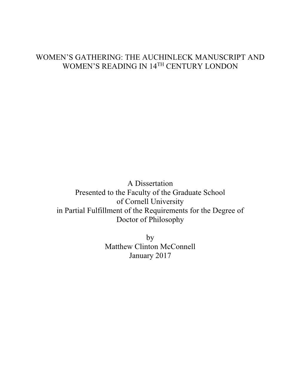 The Auchinleck Manuscript and Women's Reading in 14Th