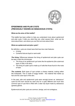 Epidermoid and Pilar Cysts (Previously Known As Sebaceous Cysts)