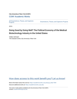 The Political Economy of the Medical Biotechnology Industry in the United States