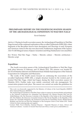 Preliminary Report on the Fourth Excavation Season of the Archaeological Expedition to Wad Ben Naga1