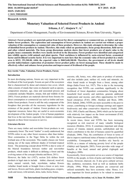 Monetary Valuation of Selected Forest Products in Andoni Irikana, J