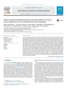 Biomass Yield from Planted Mixtures and Monocultures of Native Prairie