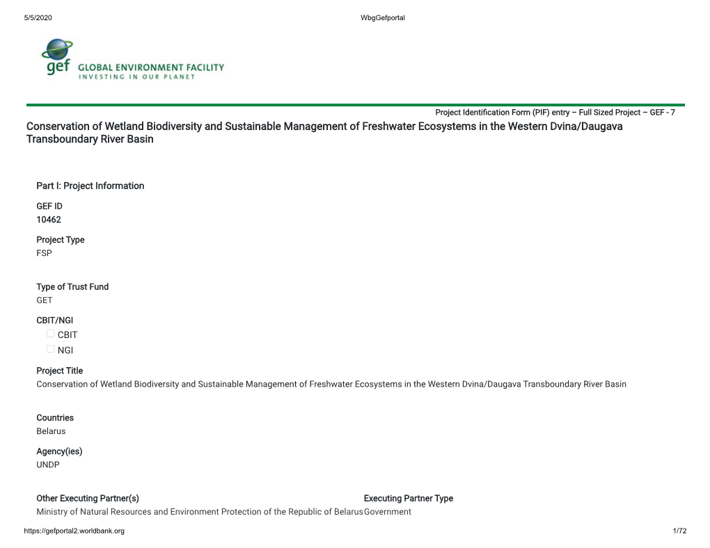 Conservation of Wetland Biodiversity and Sustainable Management of Freshwater Ecosystems in the Western Dvina/Daugava Transboundary River Basin