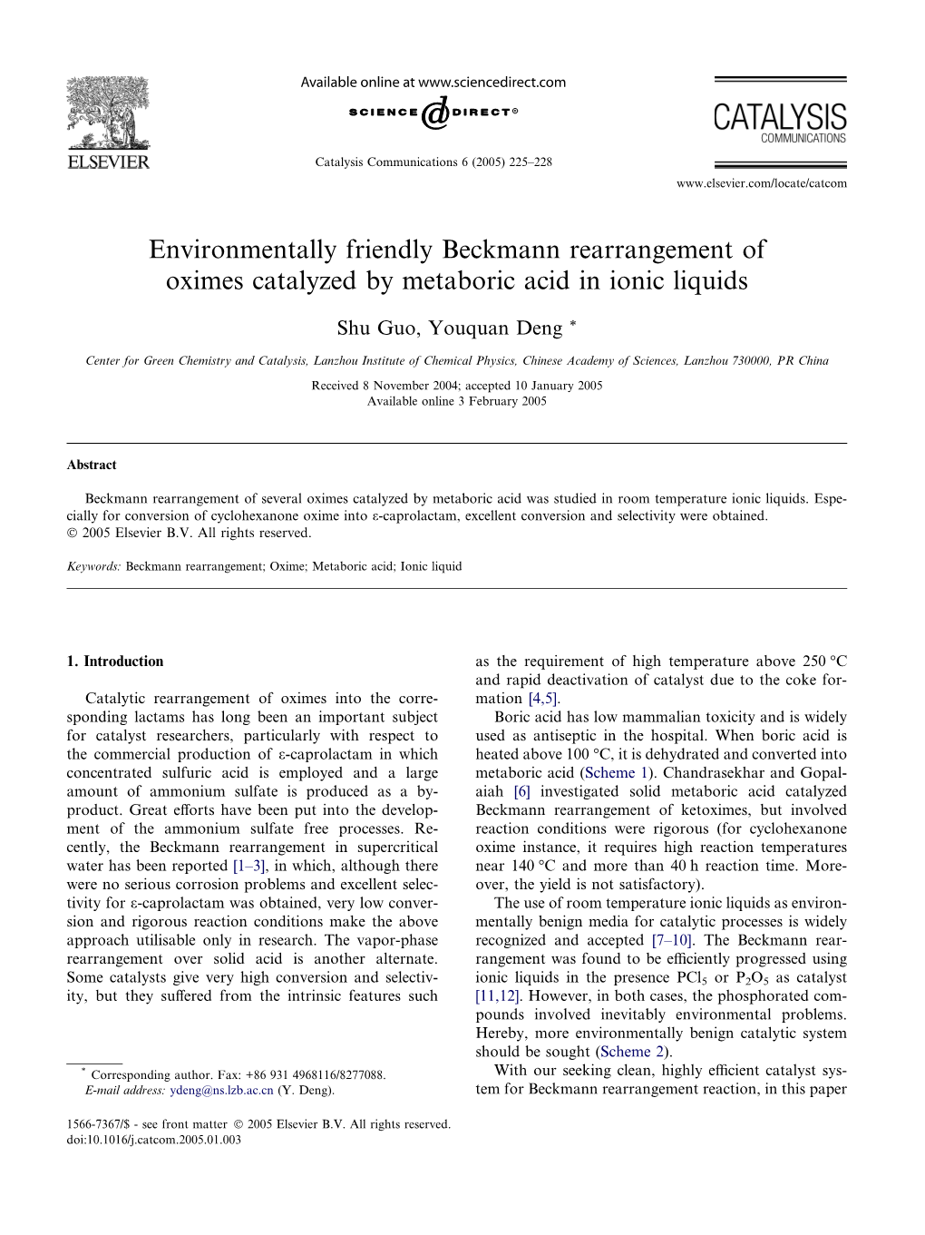 Environmentally Friendly Beckmann Rearrangement of Oximes Catalyzed by Metaboric Acid in Ionic Liquids