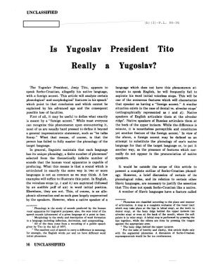 Is Yugoslav Really a President Tito Yugoslav?