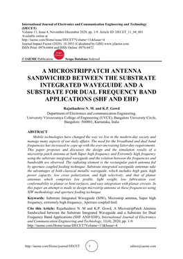 A Microstrippatch Antenna Sandwiched Between the Substrate Integrated Waveguide and a Substrate for Dual Frequency Band Applications (Shf and Ehf)