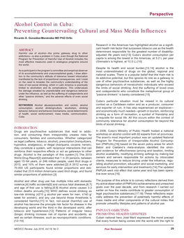 Alcohol Control in Cuba: Preventing Countervailing Cultural and Mass Media Influences