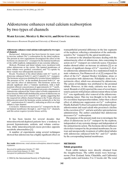 Aldosterone Enhances Renal Calcium Reabsorption by Two Types of Channels