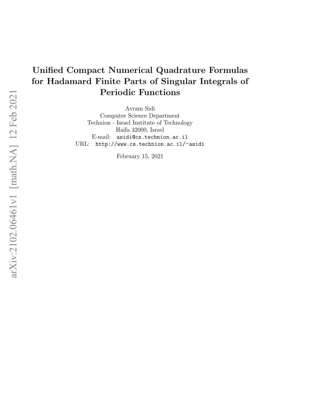 Unified Compact Numerical Quadrature Formulas for Hadamard