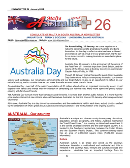 AUSTRALIA NEWSLETTER JANUARY 2014 FRANK L SCICLUNA - LINKING MALTA and AUSTRALIA EMAIL: Honconsul@Live.Com.Au Website