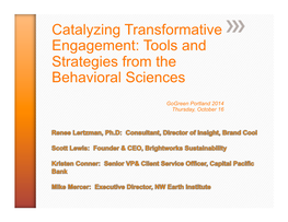 Catalyzing Transformative Engagement: Tools and Strategies from the Behavioral Sciences