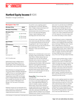 Hartford Equity Income I HQIIX Reliable in Tough Conditions