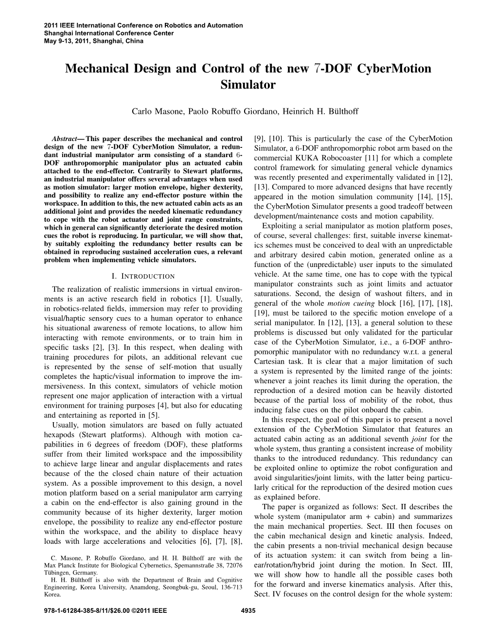 Mechanical Design and Control of the New 7-DOF Cybermotion Simulator