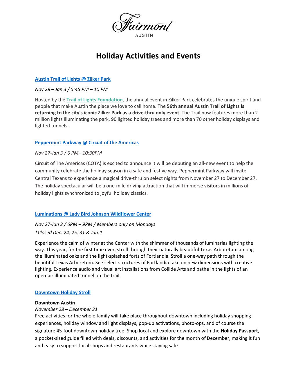 Holiday Activities and Events