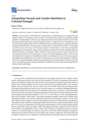Afropolitan Sexual and Gender Identities in Colonial Senegal