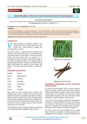 Vanilla Planifolia: a Review of a Plant Commonly Used As Flavouring Agent