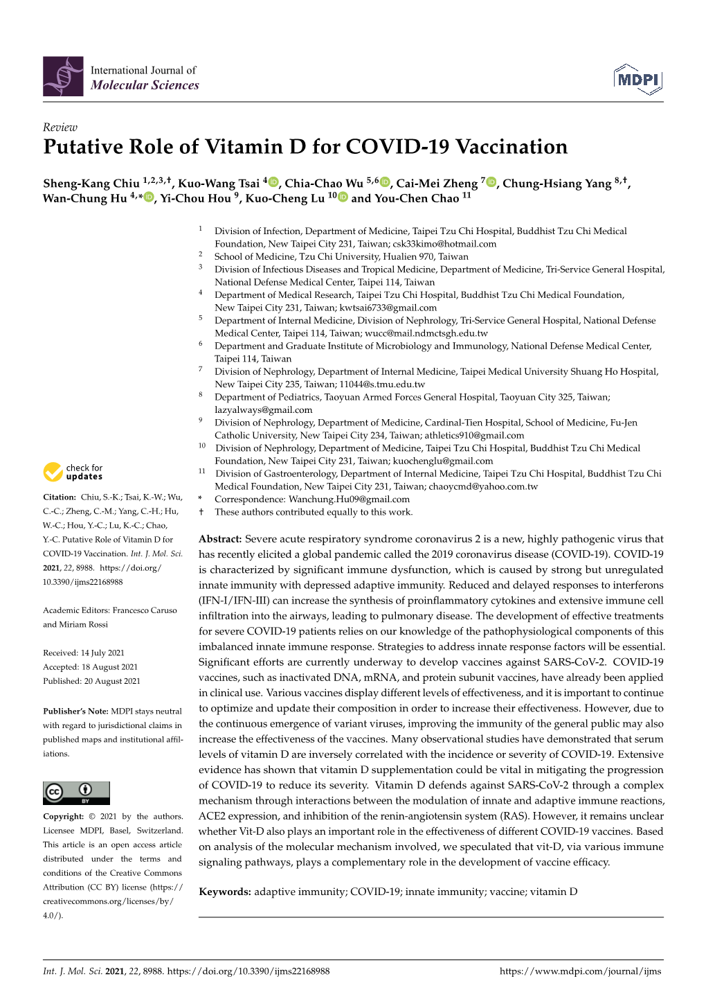 Putative Role of Vitamin D for COVID-19 Vaccination