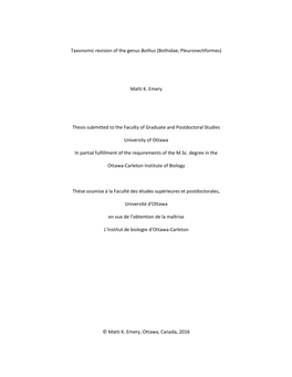 Taxonomic Revision of the Genus Bothus (Bothidae; Pleuronectiformes)