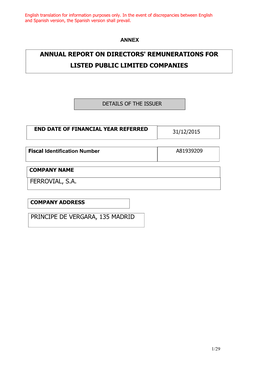 Annual Report on Directors' Remunerations for Listed Public Limited Companies