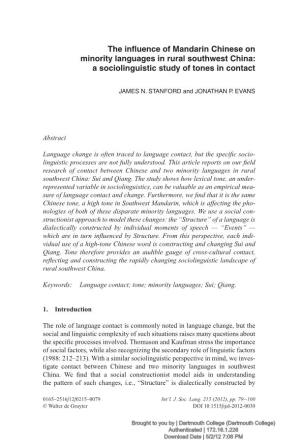 The Influence of Mandarin Chinese on Minority Languages in Rural Southwest China: a Sociolinguistic Study of Tones in Contact