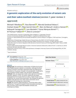 A Genomic Exploration of the Early Evolution of Extant Cats and Their Sabre-Toothed Relatives [Version 1; Peer Review: 2 Approved]