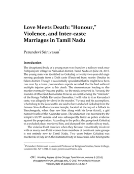 Love Meets Death: “Honour,” Violence, and Inter-Caste Marriages in Tamil Nadu