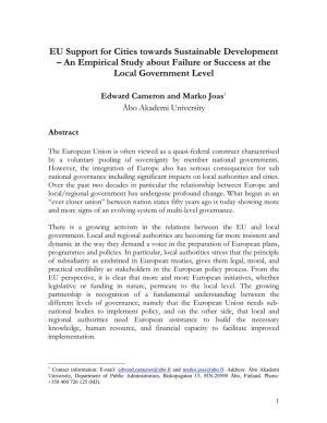 Sustainable Development – an Empirical Study About Failure Or Success at the Local Government Level