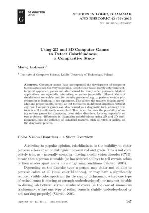 Using 2D and 3D Computer Games to Detect Colorblindness – a Comparative Study