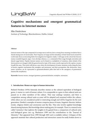 Cognitive Mechanisms and Emergent Grammatical Features in Internet Memes