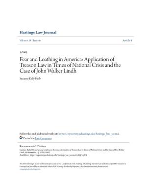 Application of Treason Law in Times of National Crisis and the Case of John Walker Lindh Suzanne Kelly Babb