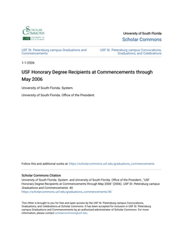 UNIVERSITY of SOUTH FLORIDA Honorary Degree Recipients