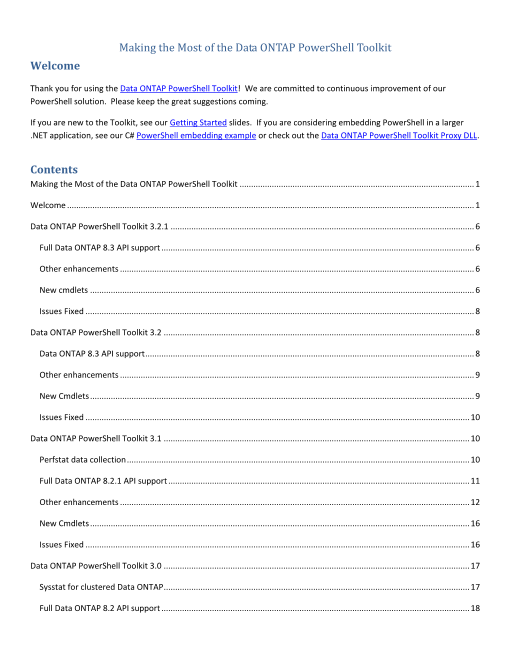 Making the Most of the Data ONTAP Powershell Toolkit Welcome Contents