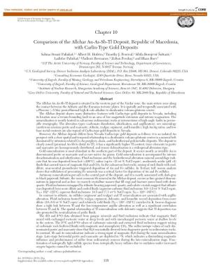Chapter 10 Comparison of the Allchar Au-As-Sb-Tl Deposit, Republic of Macedonia, with Carlin-Type Gold Deposits Sabina Strmi´C Palinkaš,1,† Albert H