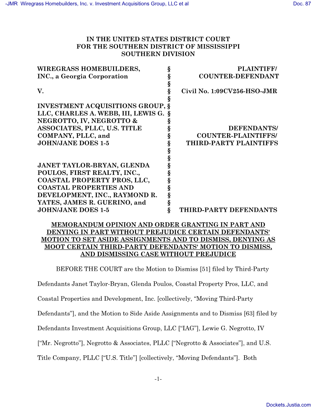 MEMORANDUM OPINION and ORDER Finding As Moot 51 Motion