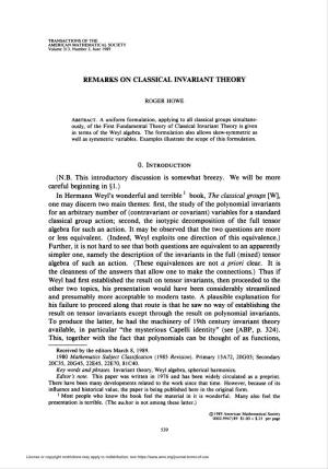 Remarks on Classical Invariant Theory 549
