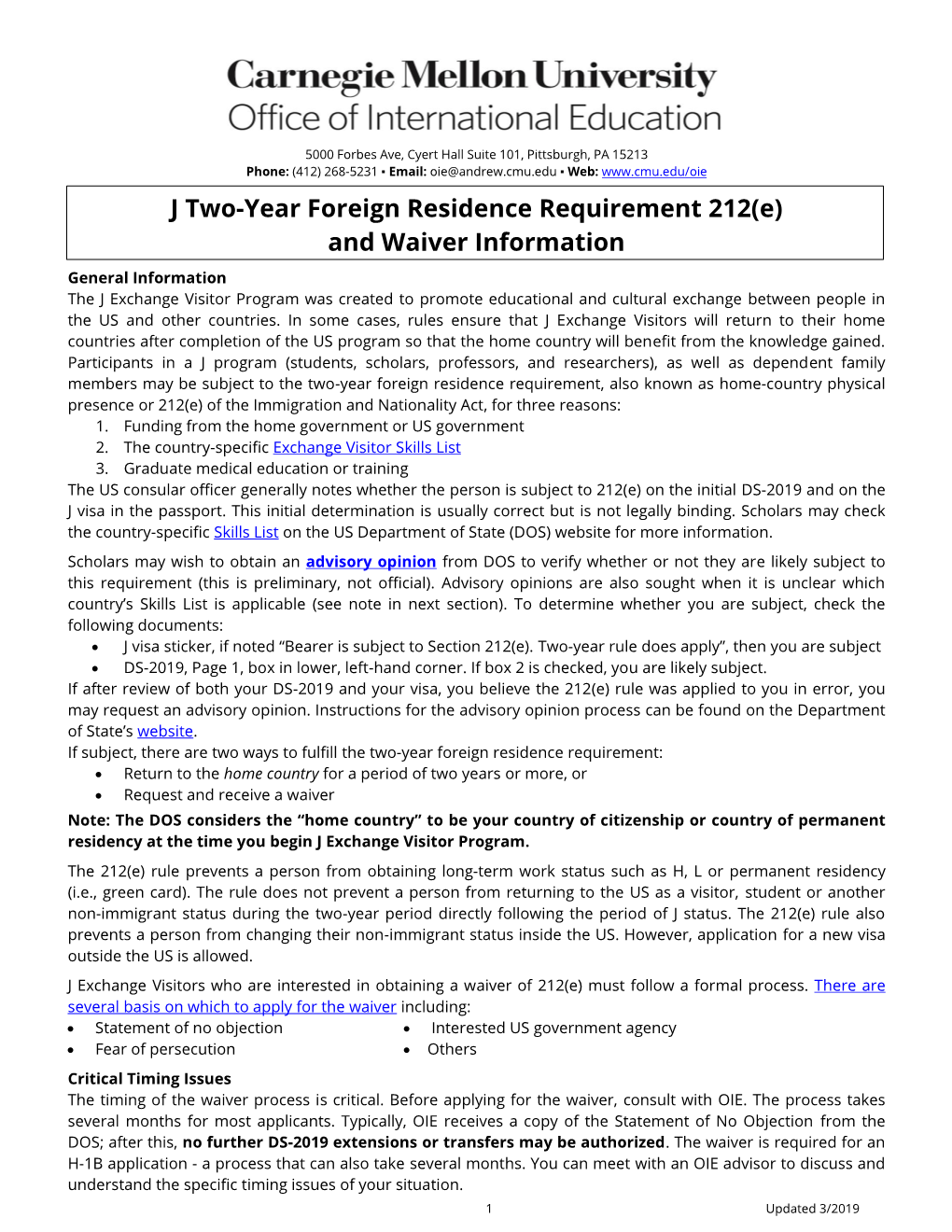 J Two-Year Foreign Residence Requirement 212(E) and Waiver