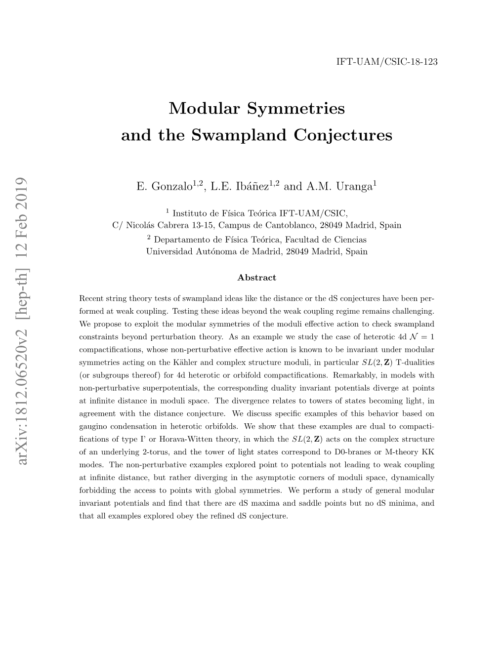 Modular Symmetries and the Swampland Conjectures