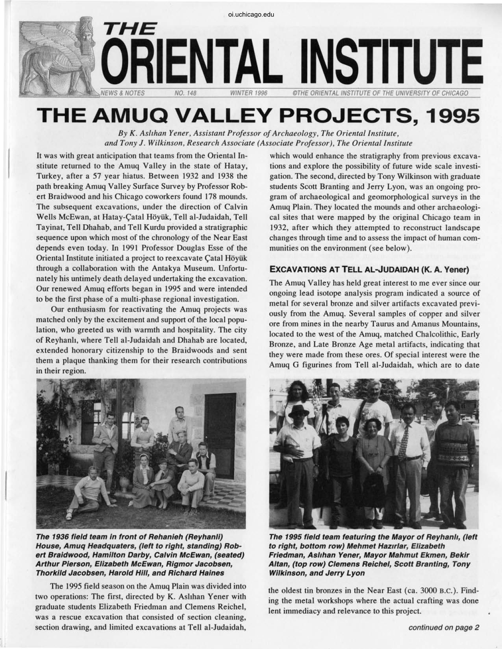 THE AMUQ VALLEY PROJECTS, 1995 by K