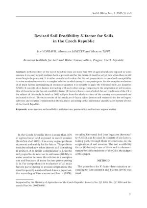 Revised Soil Erodibility K-Factor for Soils in the Czech Republic