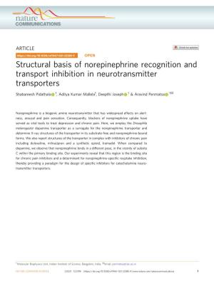 Structural Basis of Norepinephrine Recognition and Transport Inhibition
