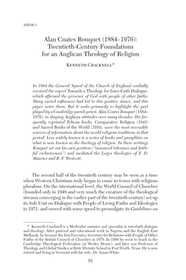 Alan Coates Bouquet (1884–1976): Twentieth-Century Foundations for an Anglican Theology of Religion