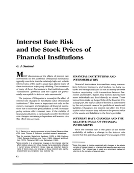 Interest Rate Risk and the Stock Prices of Financial Institutions