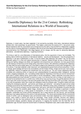 Guerrilla Diplomacy for the 21St Century: Rethinking International Relations in a World of Insecurity Written by Daryl Copeland