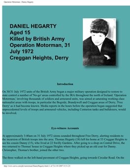 Operation Motorman - Danny Hegarty