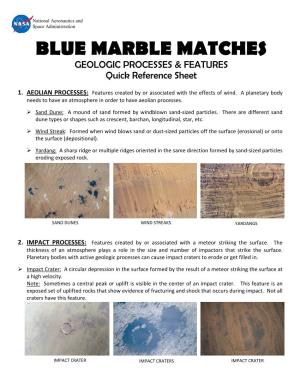 Blue Marble Matches Quick Reference Sheet